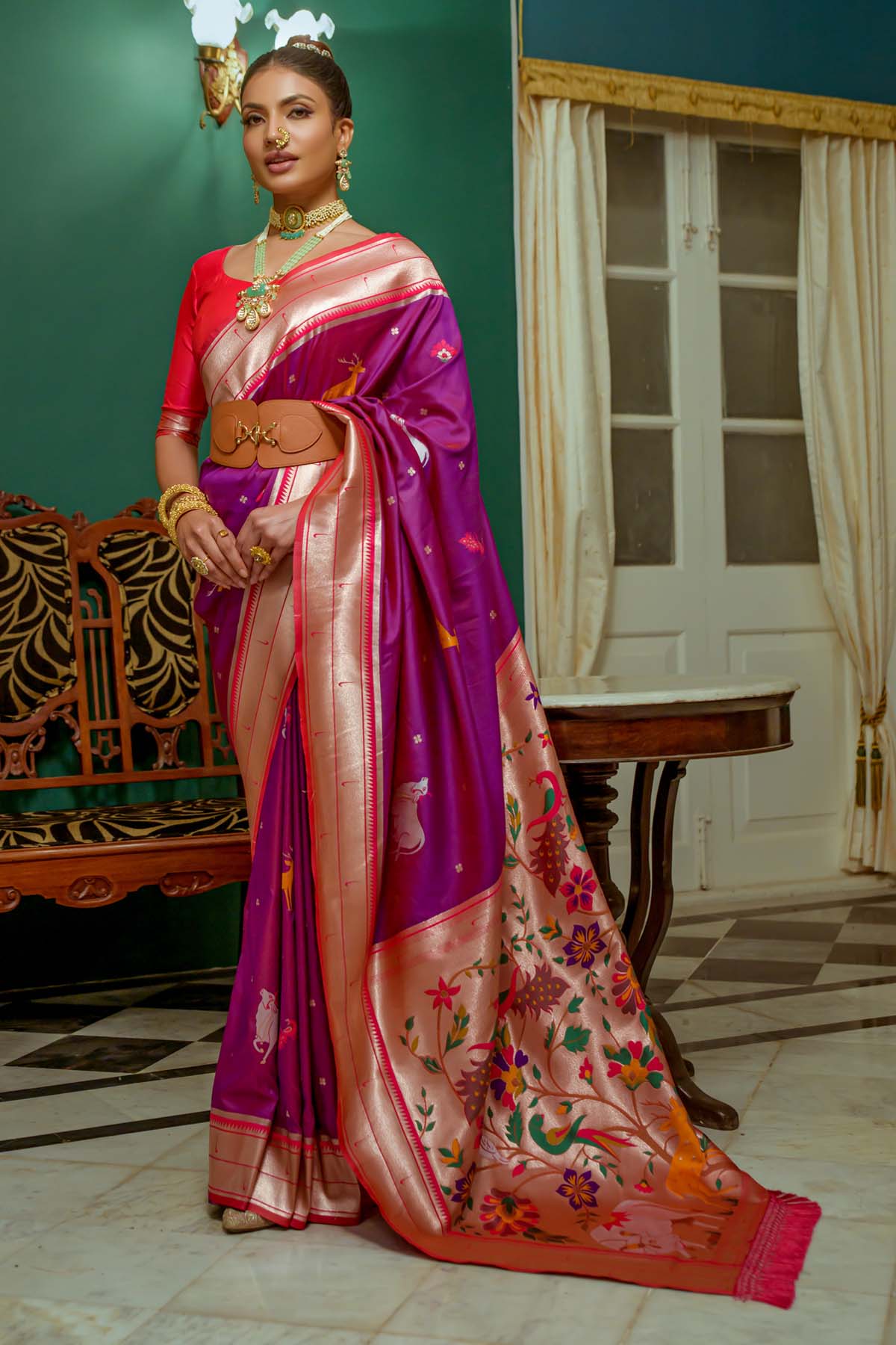 Purple Meenakari Paithani Silk Saree