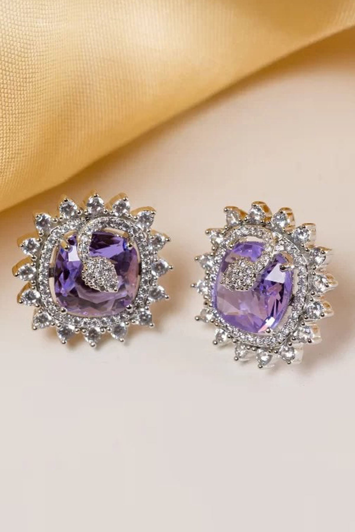 Purple Crystal Stud Earrings of Brand Putstyle Available online at ScrollnShops