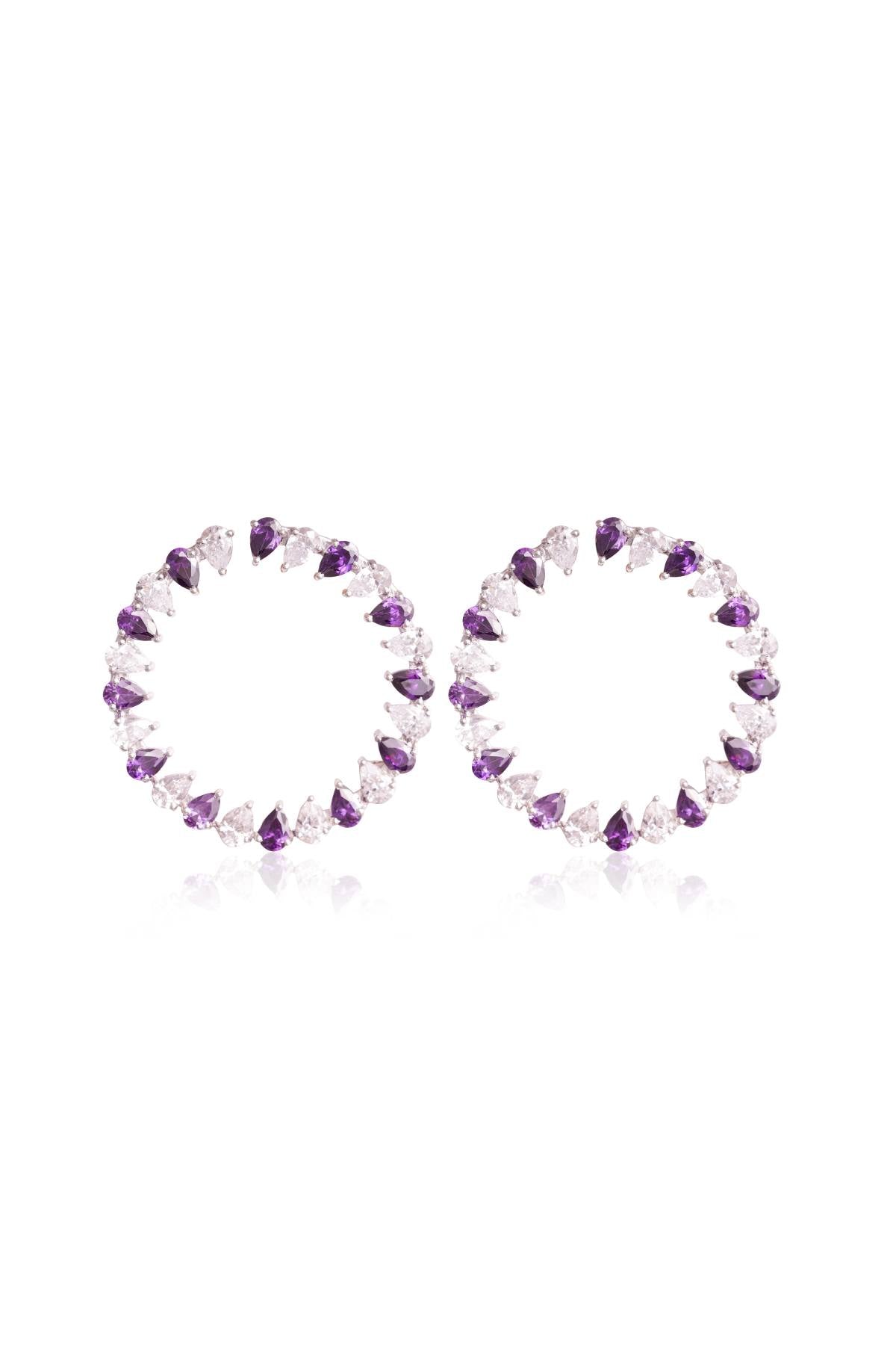 Purple & White Pear Stones Earrings