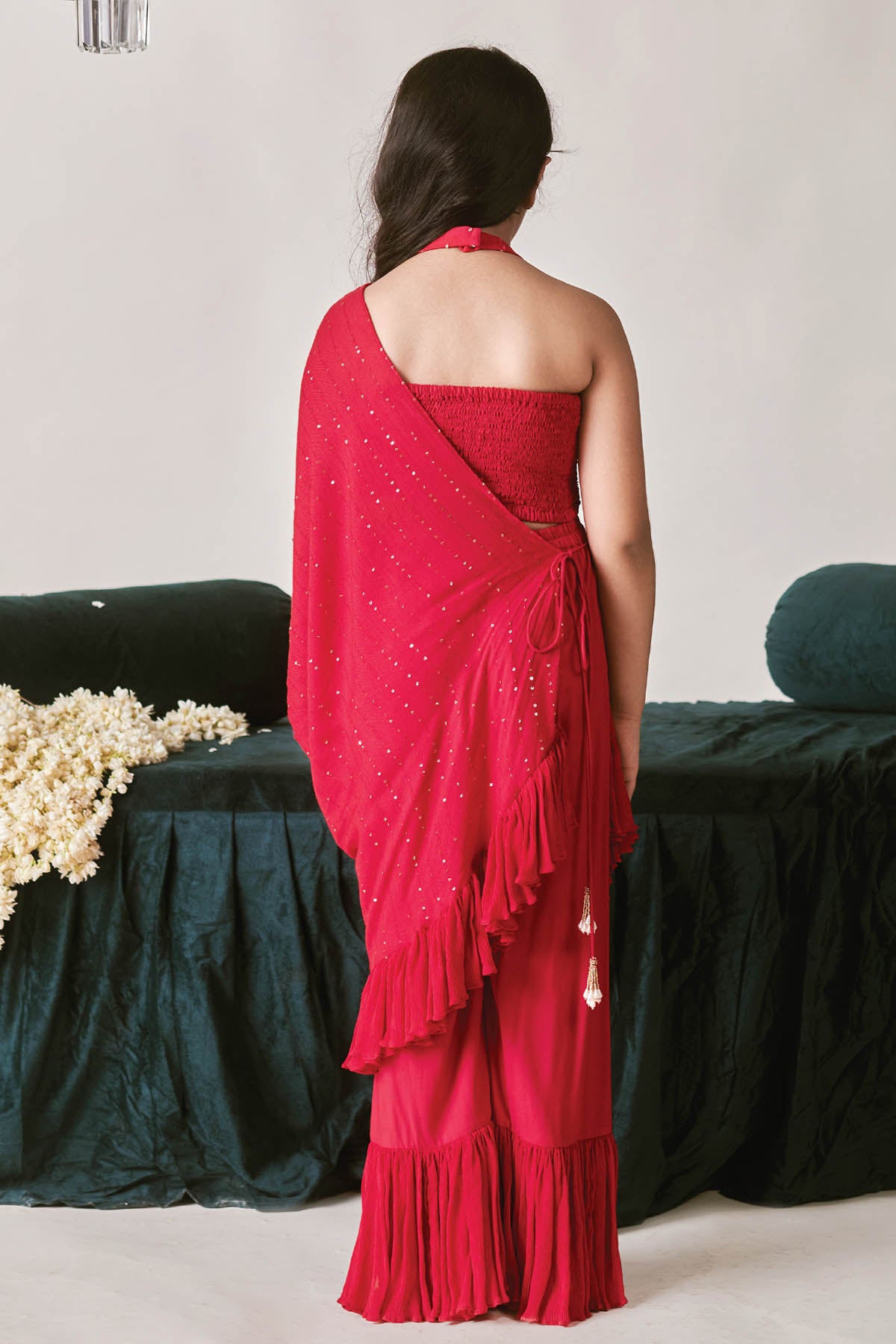 Red Embroidered Sharara Set