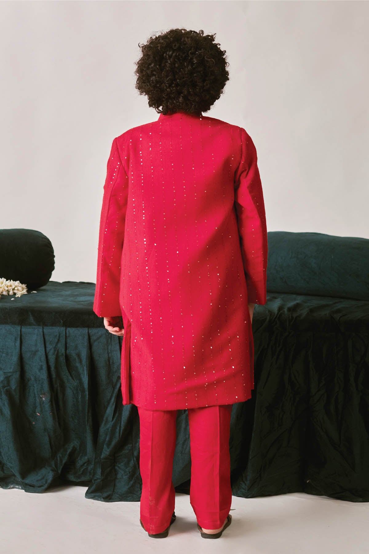 Red Vegan Silk Sherwani Set