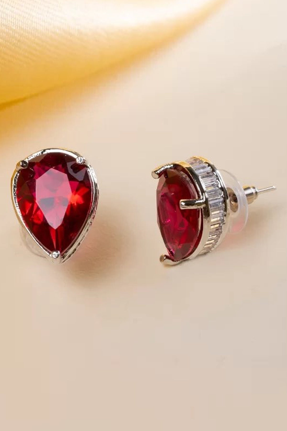 Red Diamond Leaf Shape Studs of Brand Putstyle Available online at ScrollnShops