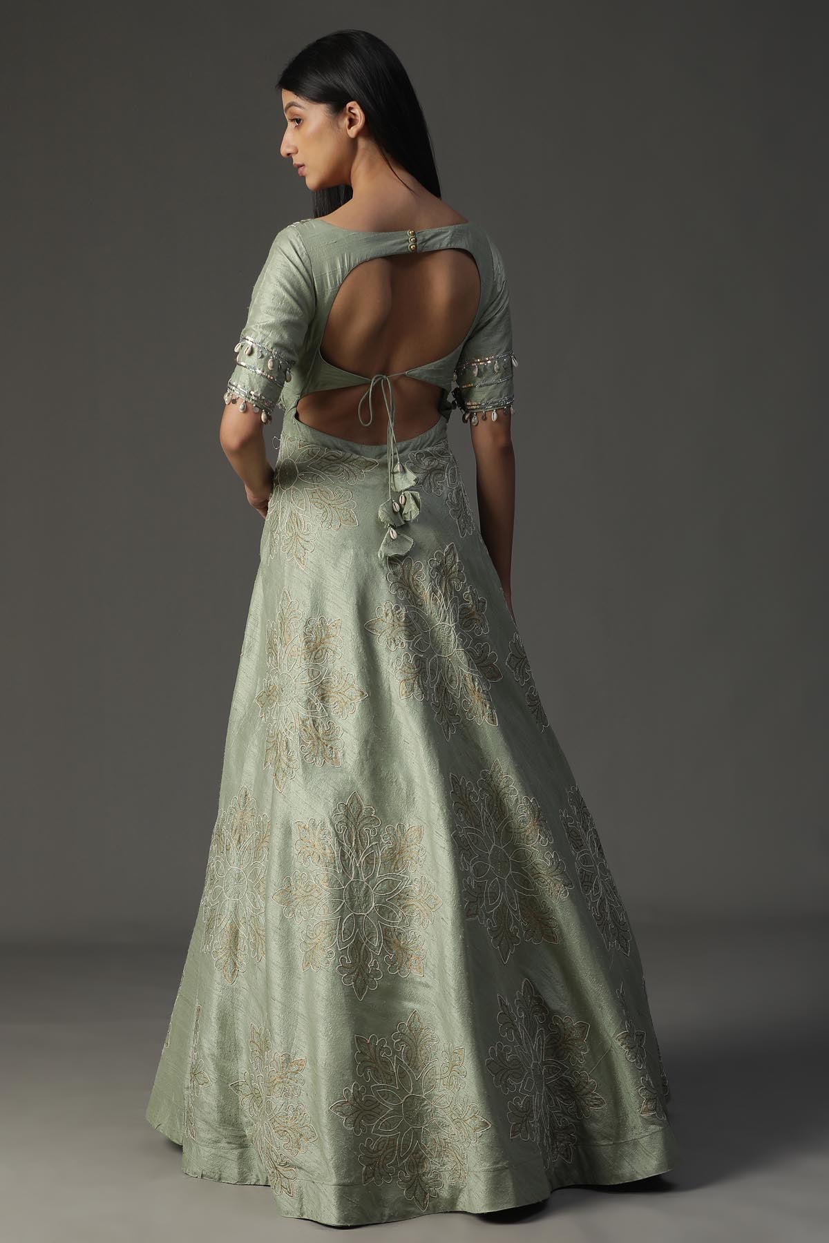 Sage Green Embroidered Gown