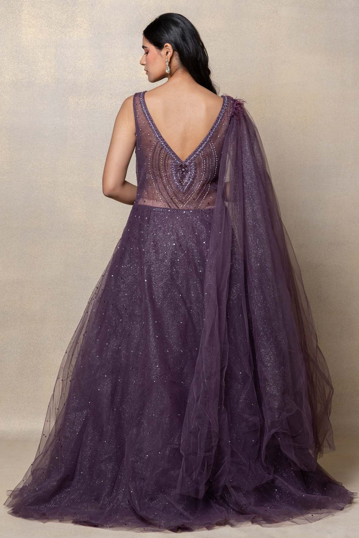 Violet Purple Sequins Net Gown