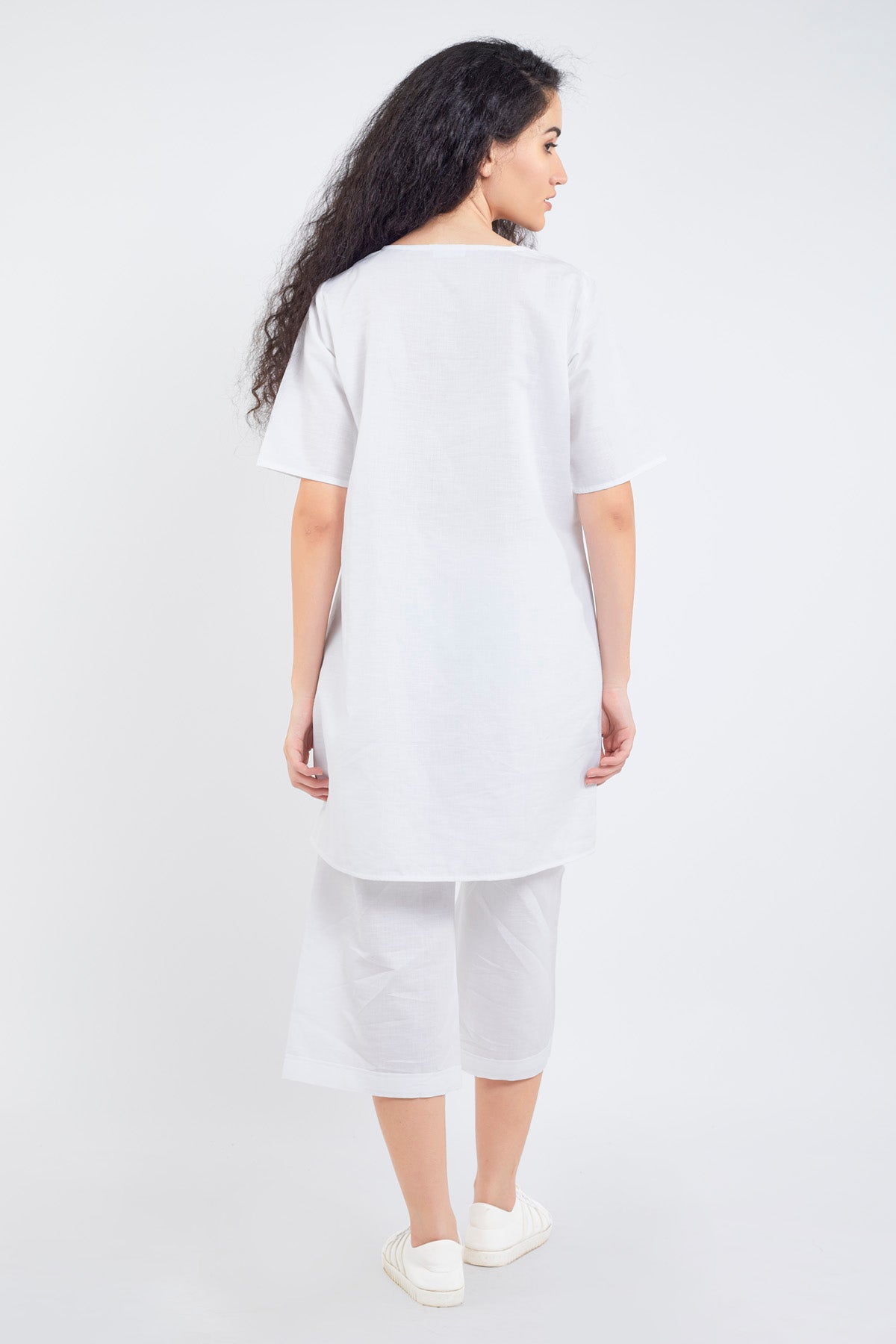 White Cotton Linen Tunic Set