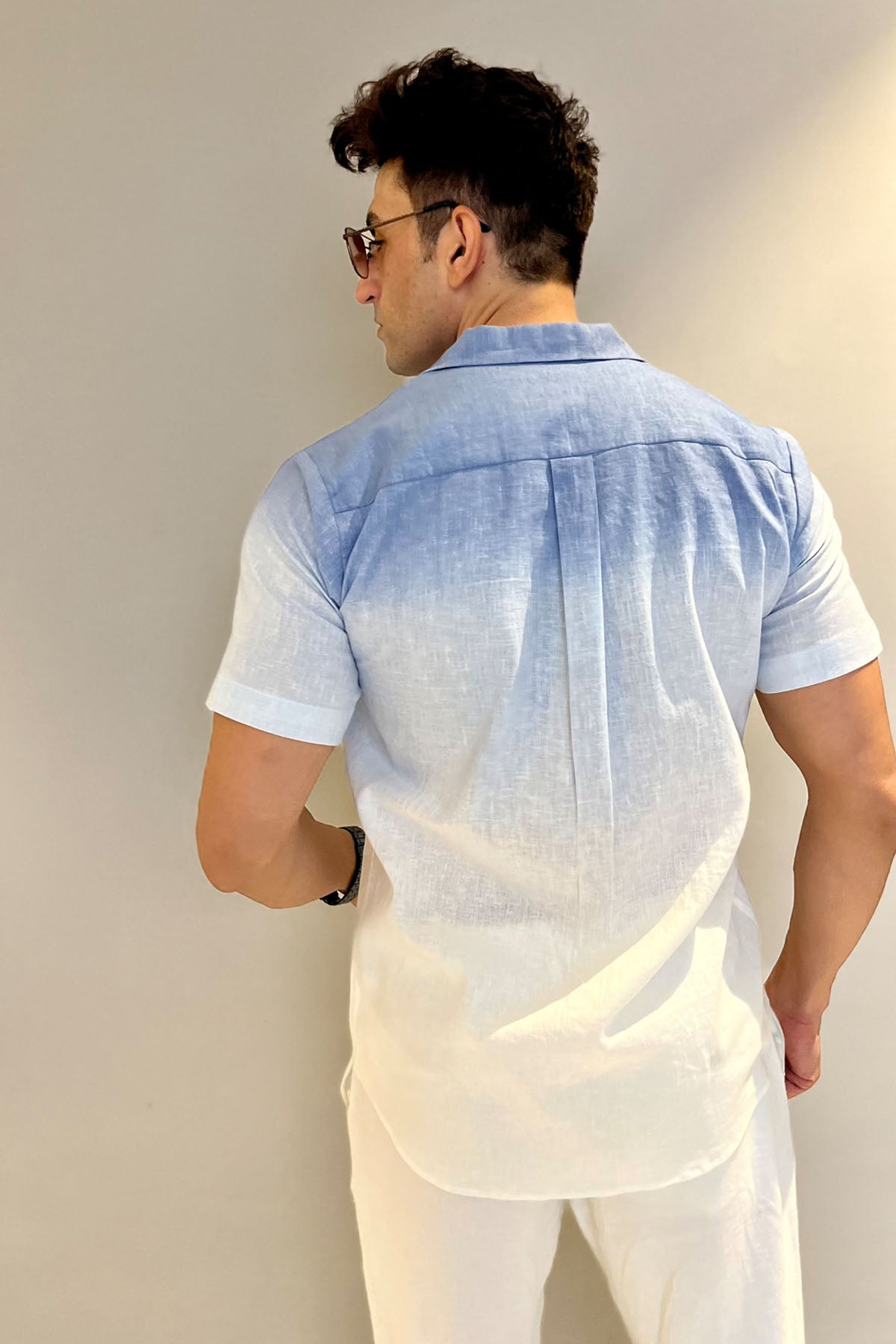 White & Blue Ombre Printed Shirt