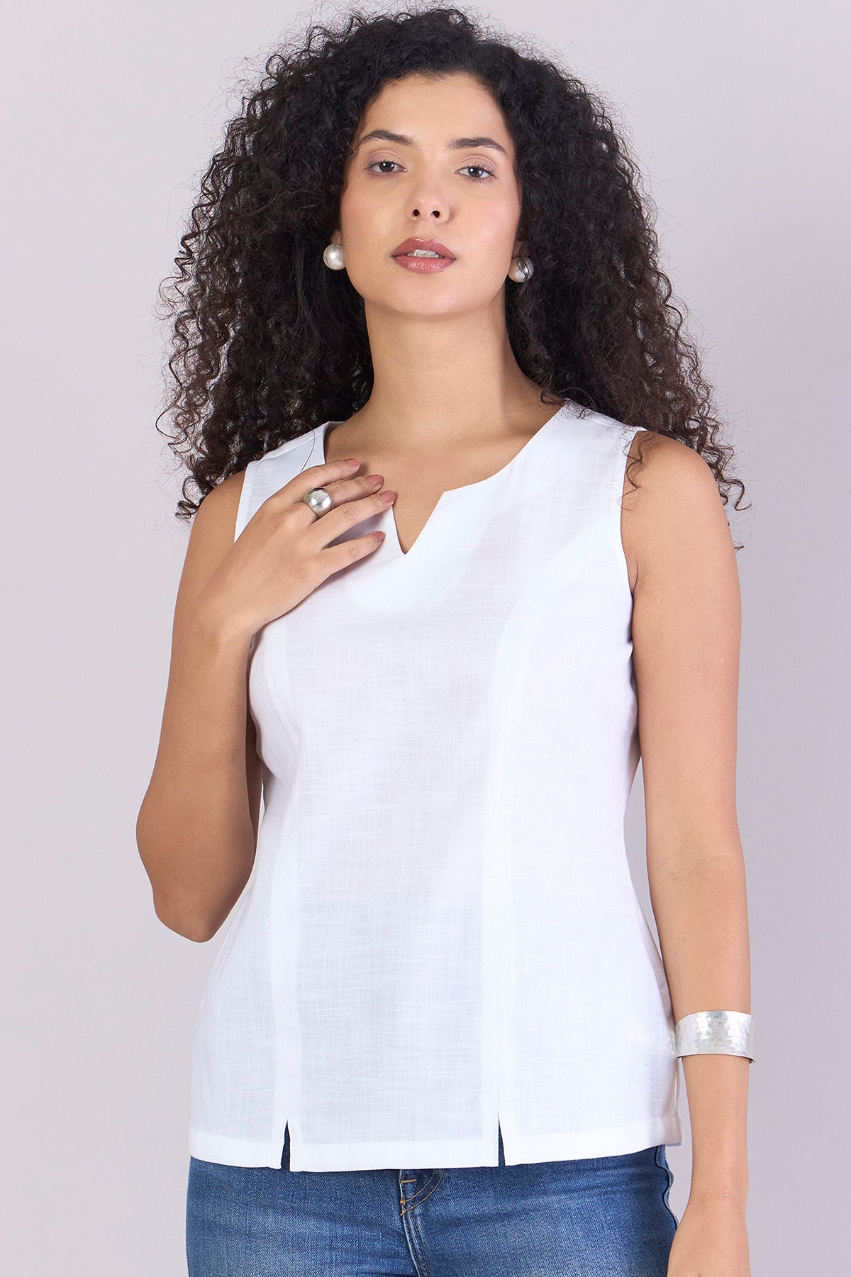 Buy White Cotton Sleeveless Top by PowerSutra for women online at ScrollnShops