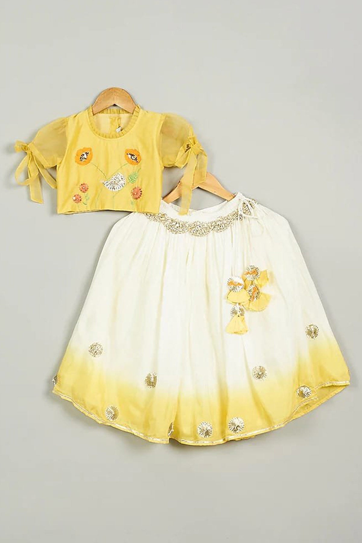 Designer Little Brats Yellow Embroidered Gharara Set For Kids Available online at ScrollnShops