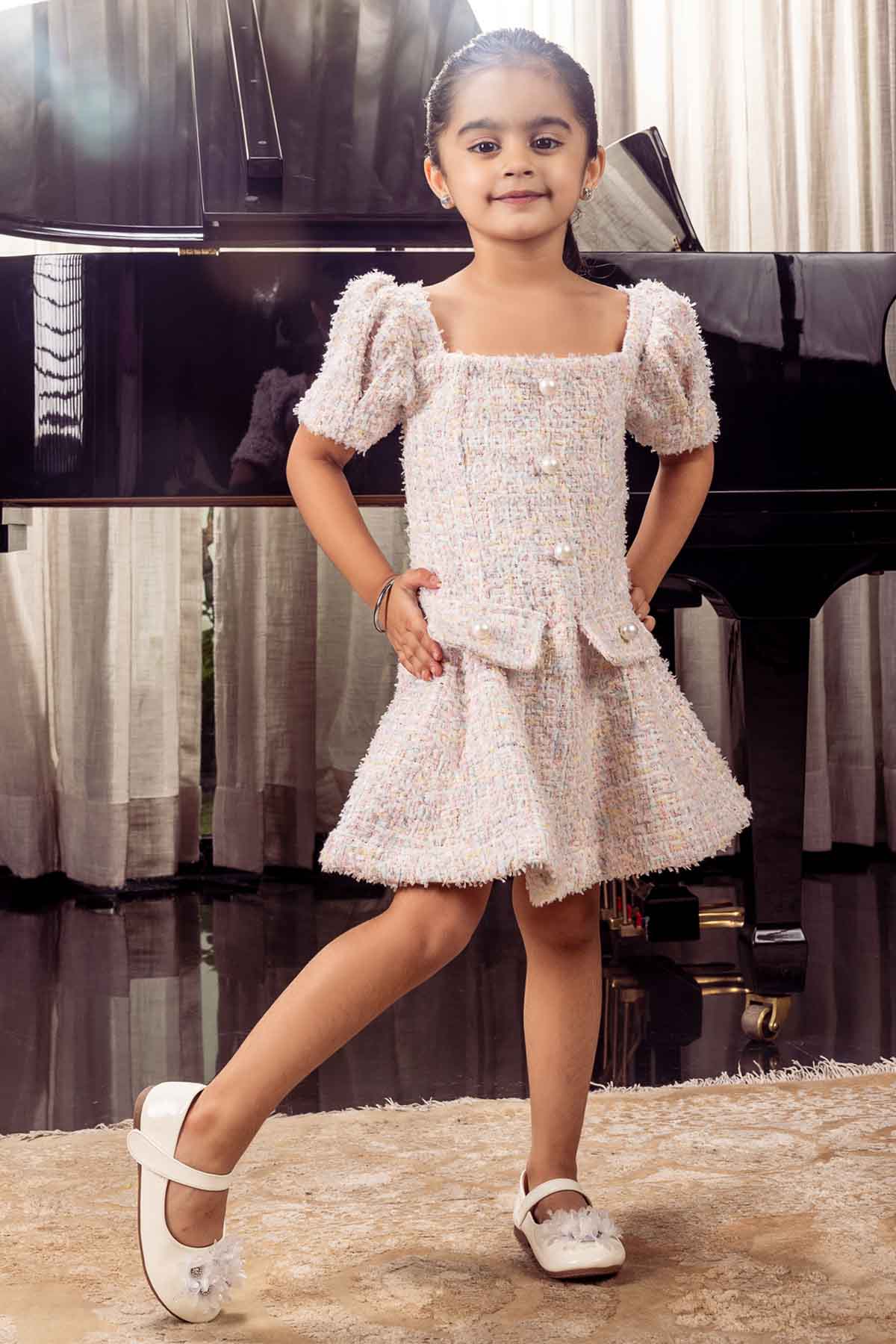 Designer A-Line Tweed Dress For Girls available at ScrollnShops