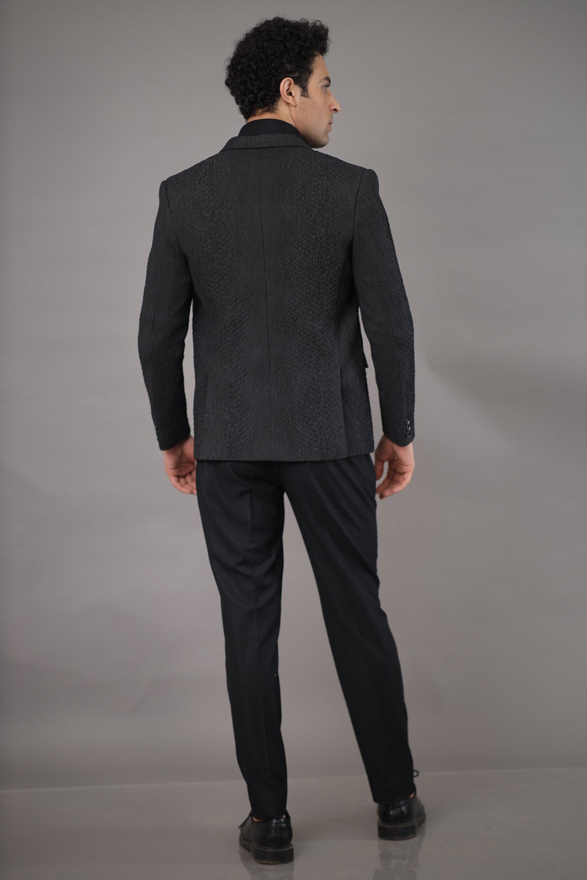 Black Textured Jacquard Suit
