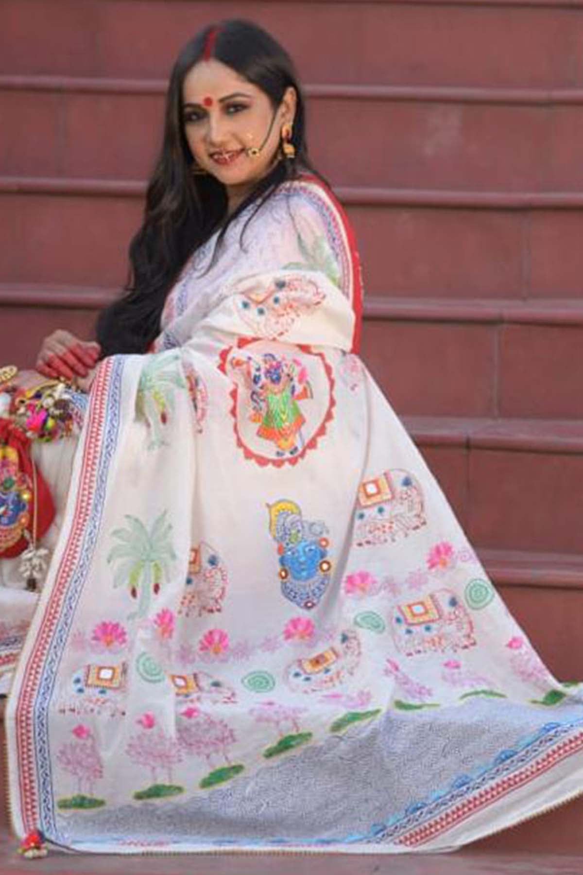 Chanderi Mirror Embellished Saree