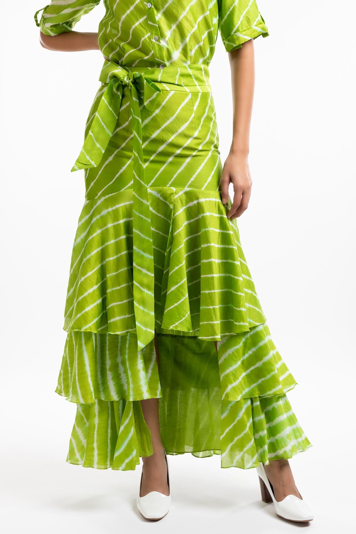 Green Chanderi Striped Skirt