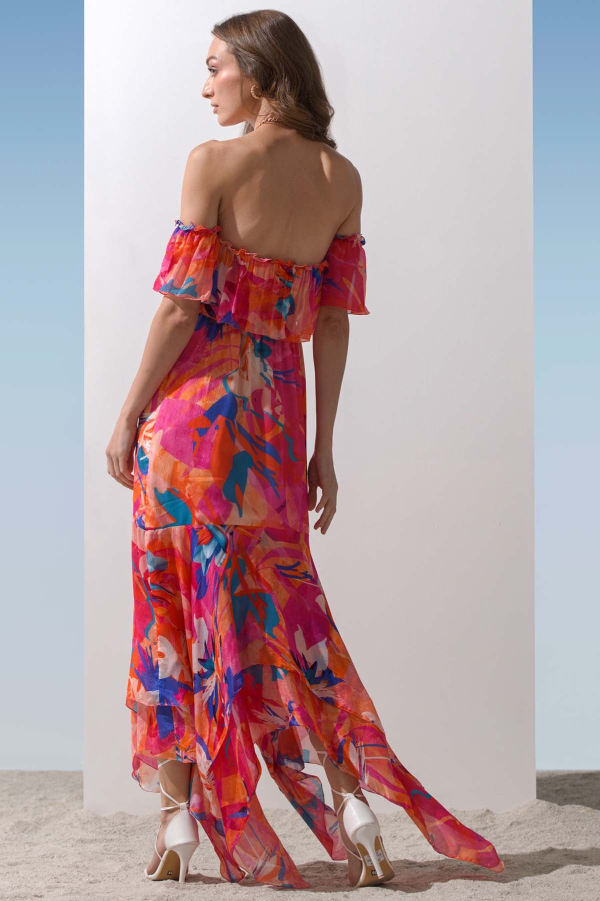 Halter Asymmetric Printed Dress
