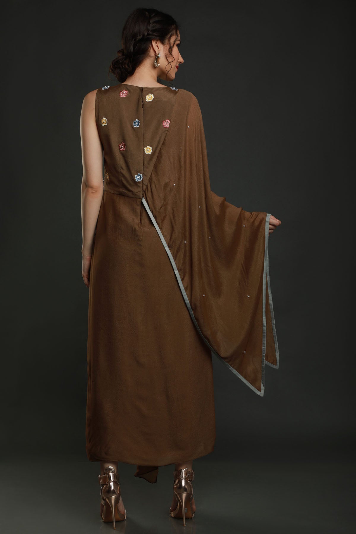 Yoke Embroidered Drape Dress