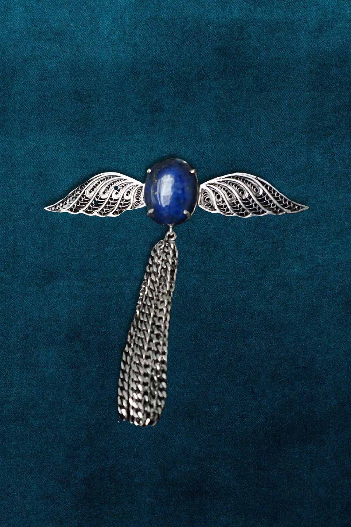 Lapiz Lazuli Wing Brooch