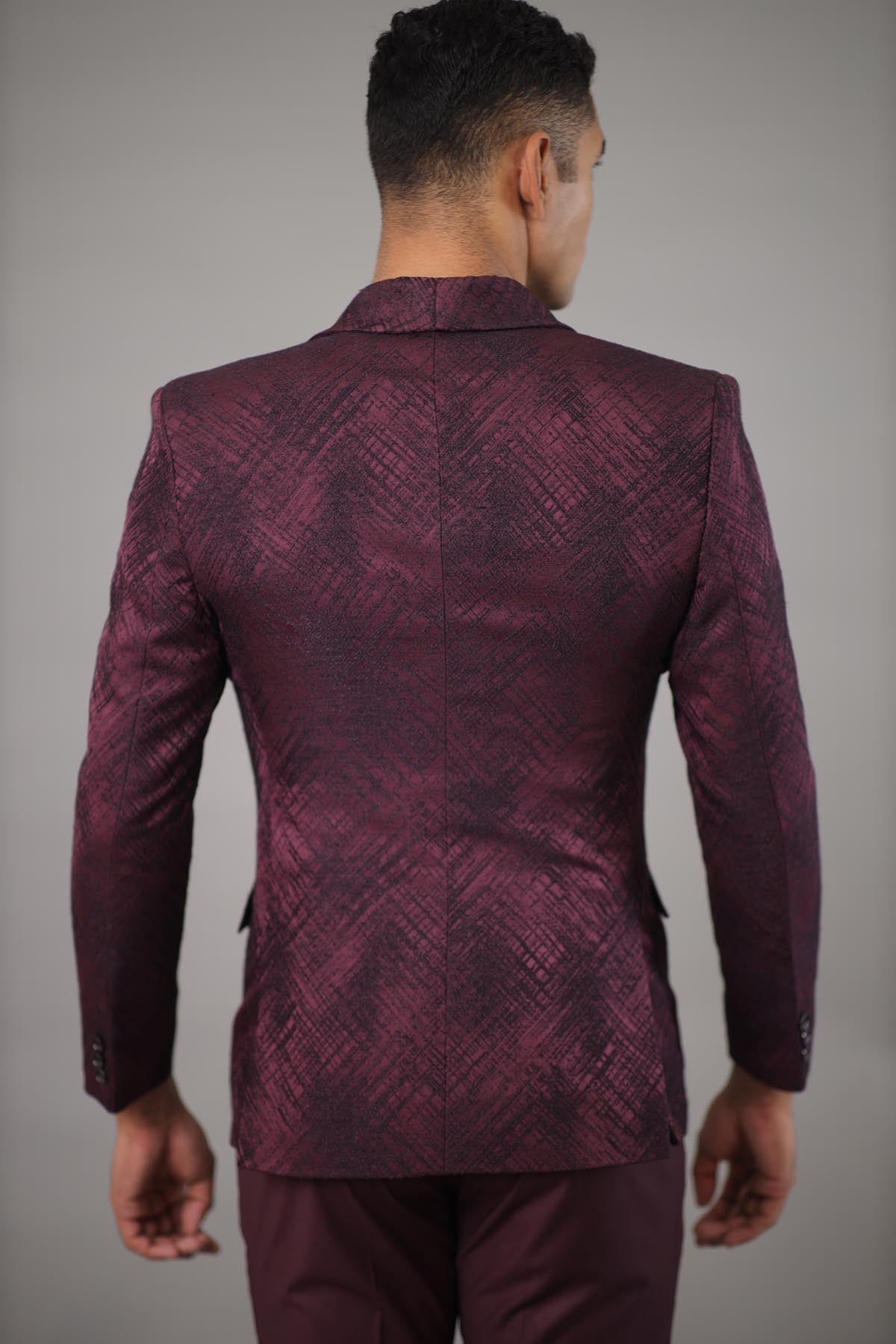 Maroon Textured Jacquard Suit
