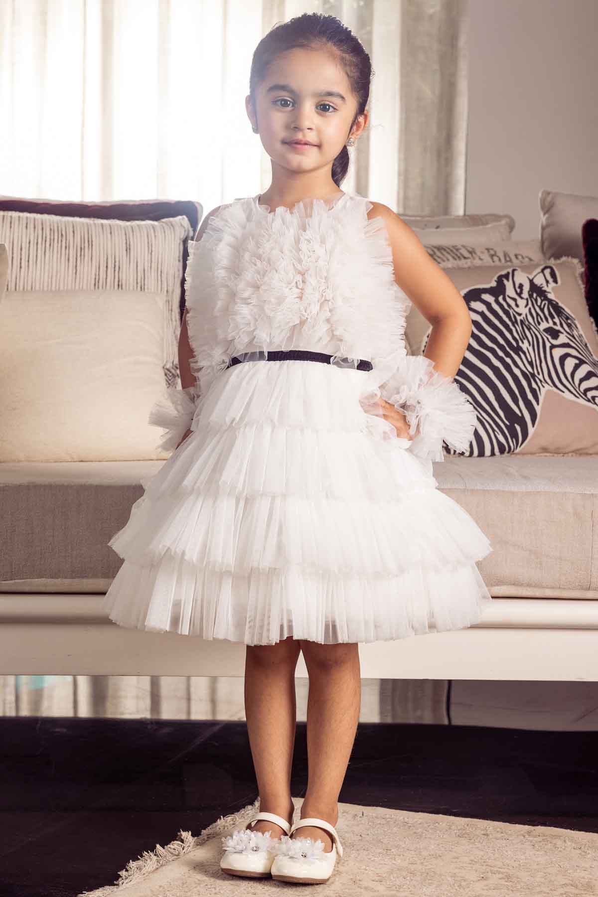 Designer Net A-Line Sleeveless Dress For Girls available at ScrollnShops