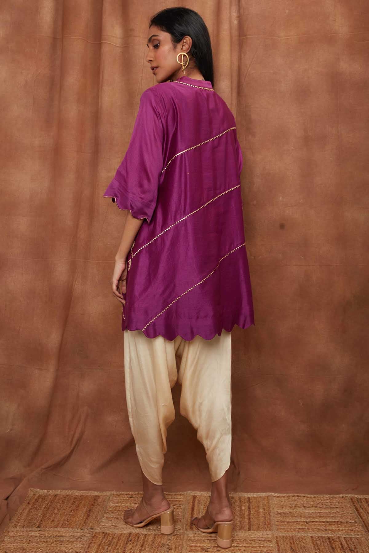 Purple Silk Scalloped Kurta & Dhoti