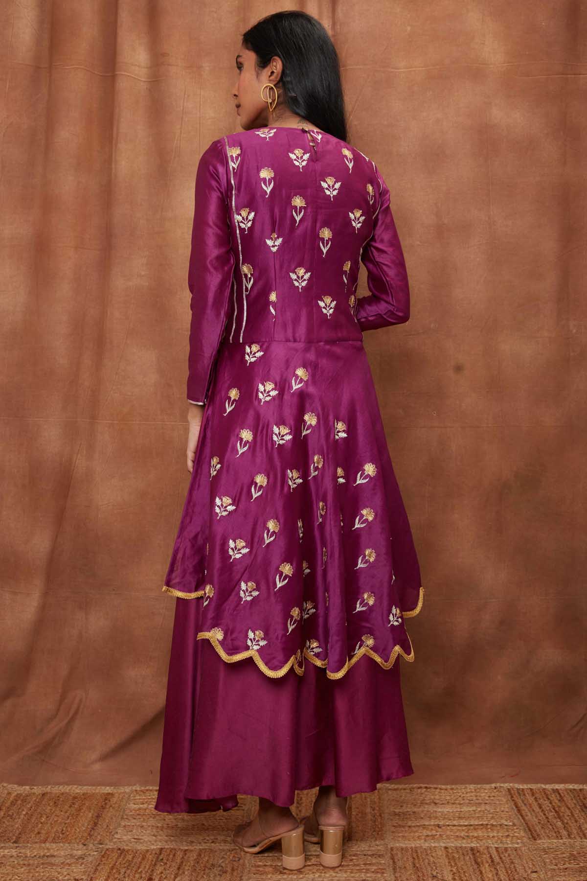 Purple Silk Scalloped Top & Cowl Dress