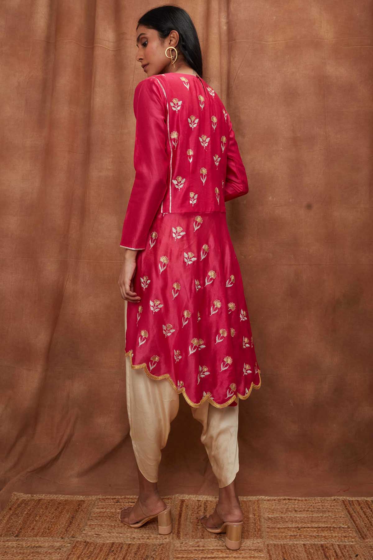 Rani Pink Silk Top & Draped Dhoti