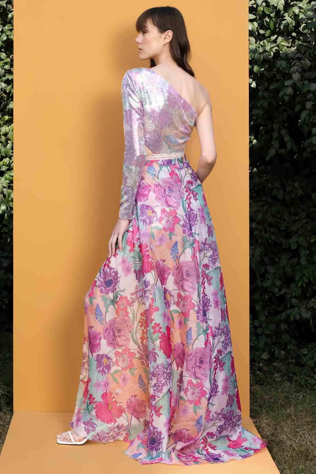 Sequins Hibiscus Printed Short Tulip Dress