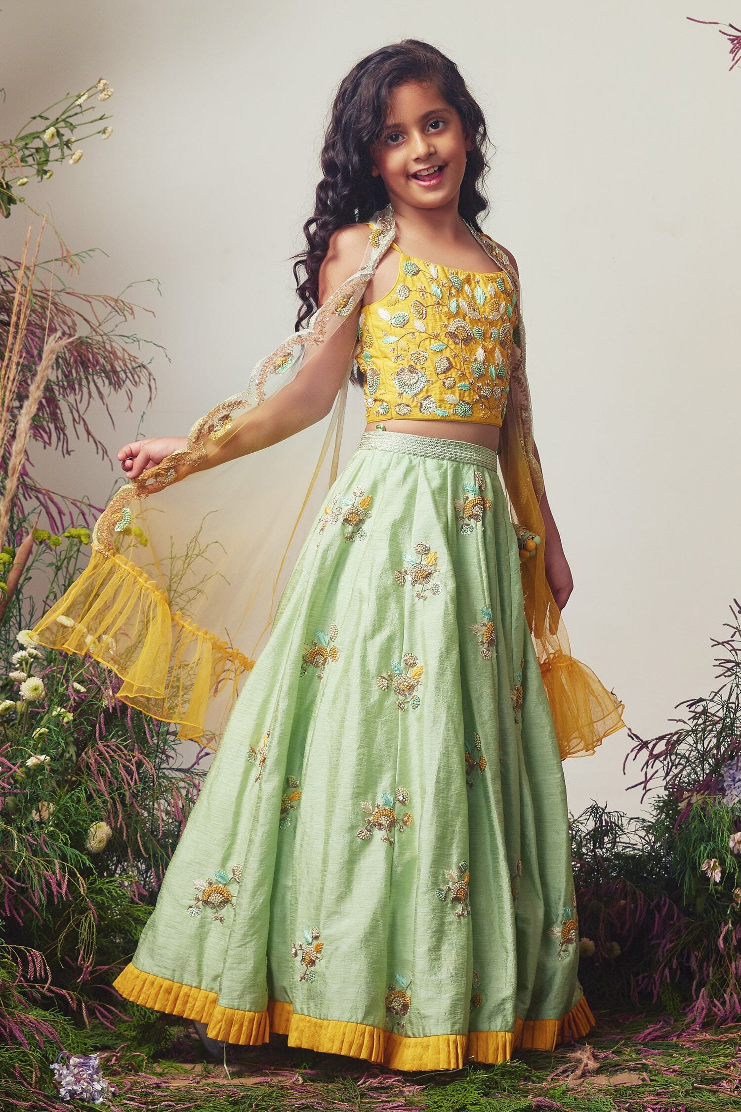 Designer Embroidered lehenga with blouse and cape by Priyanka Jain Online at Scrollnshops