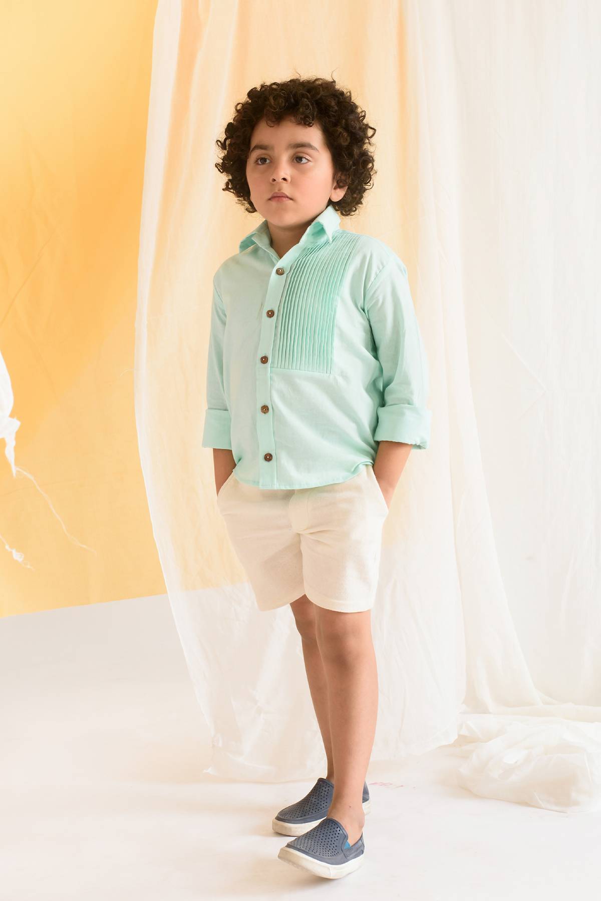 Buy Kids Designer Littleens Shirt with oil tucks on one panel Online at ScrollnShops