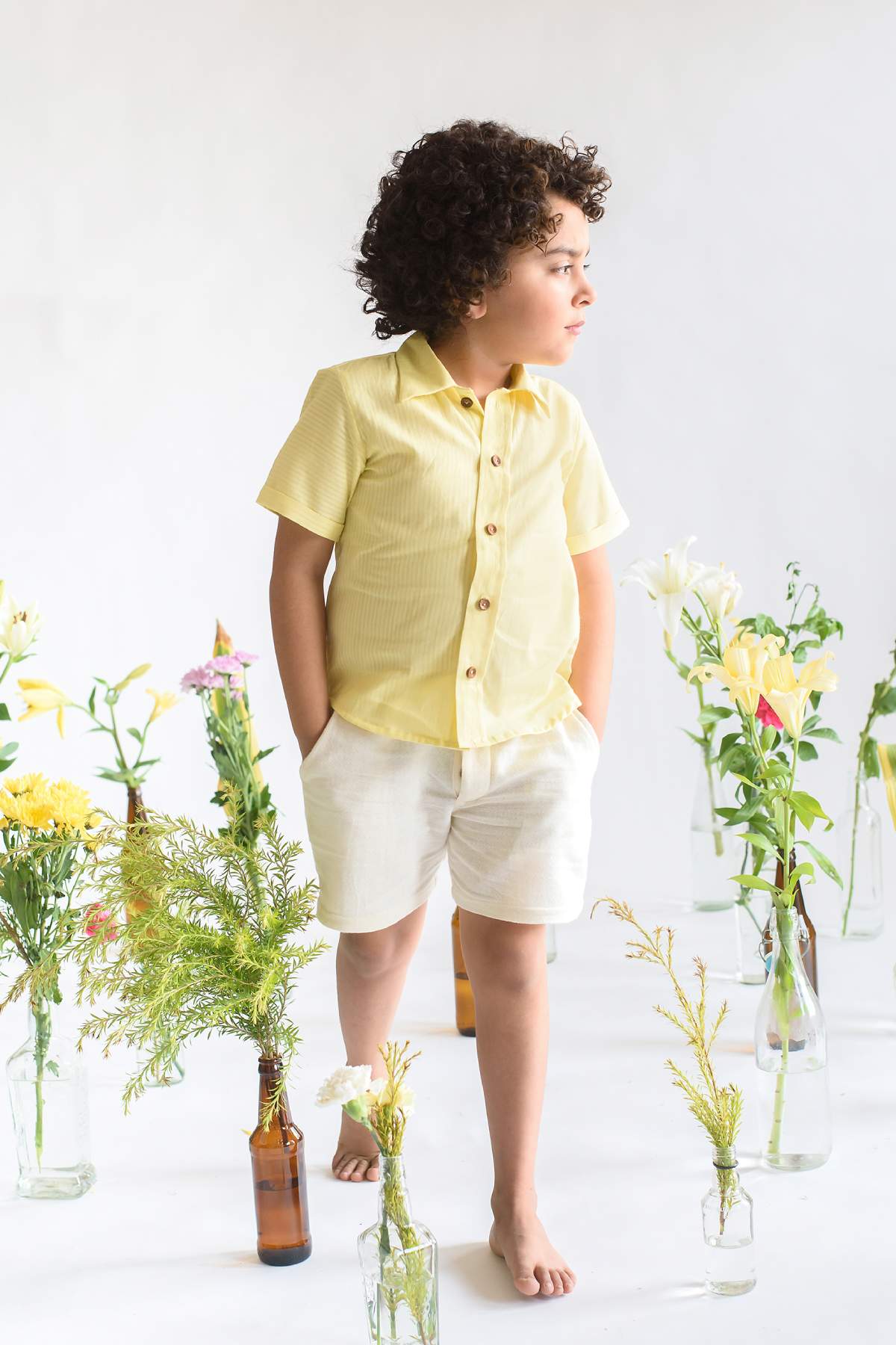 Buy Kids Designer Littleens Half and half striped shirt with short sleeves Online at ScrollnShops