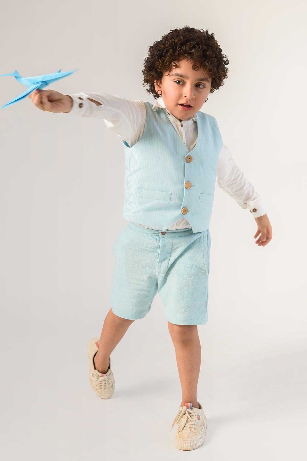 Buy Kids Designer Littleens Waistcoat with welt pockets and bamboo buttons Online at ScrollnShops