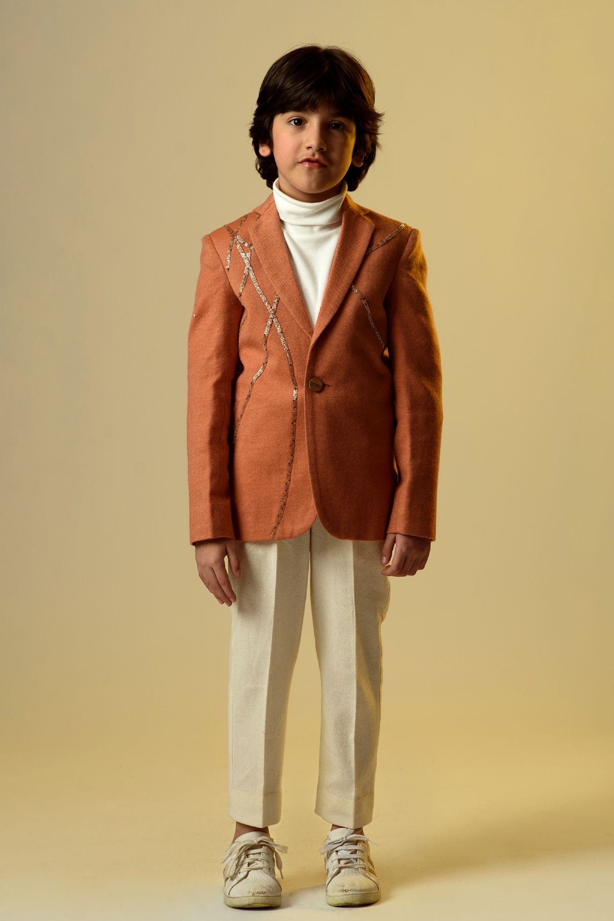 Buy Kids Designer Littleens Blazer jacket with tailored fit made from lightweight organic wool twill Online at ScrollnShops