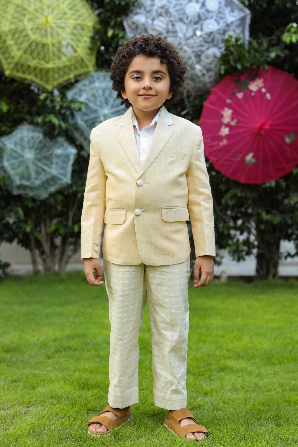 Buy Kids Designer Littleens Tonal striped tailored fit jacket Online at ScrollnShops