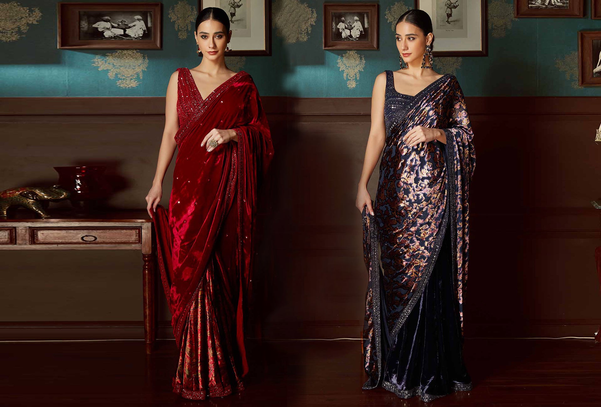 Experience luxury and comfort with velvet sarees at ScrollnShops