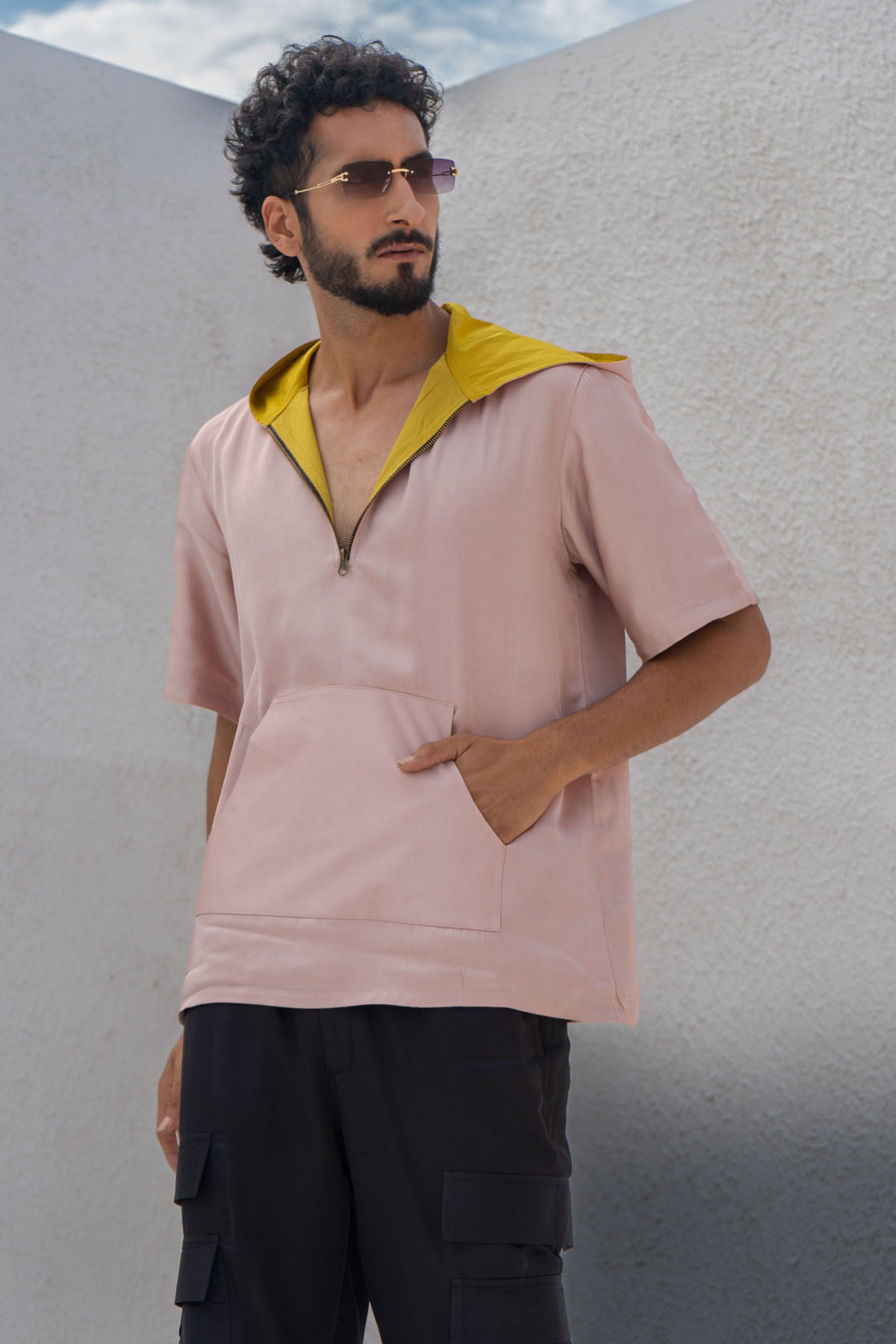 Pink & Yellow Colorblock Hoodie