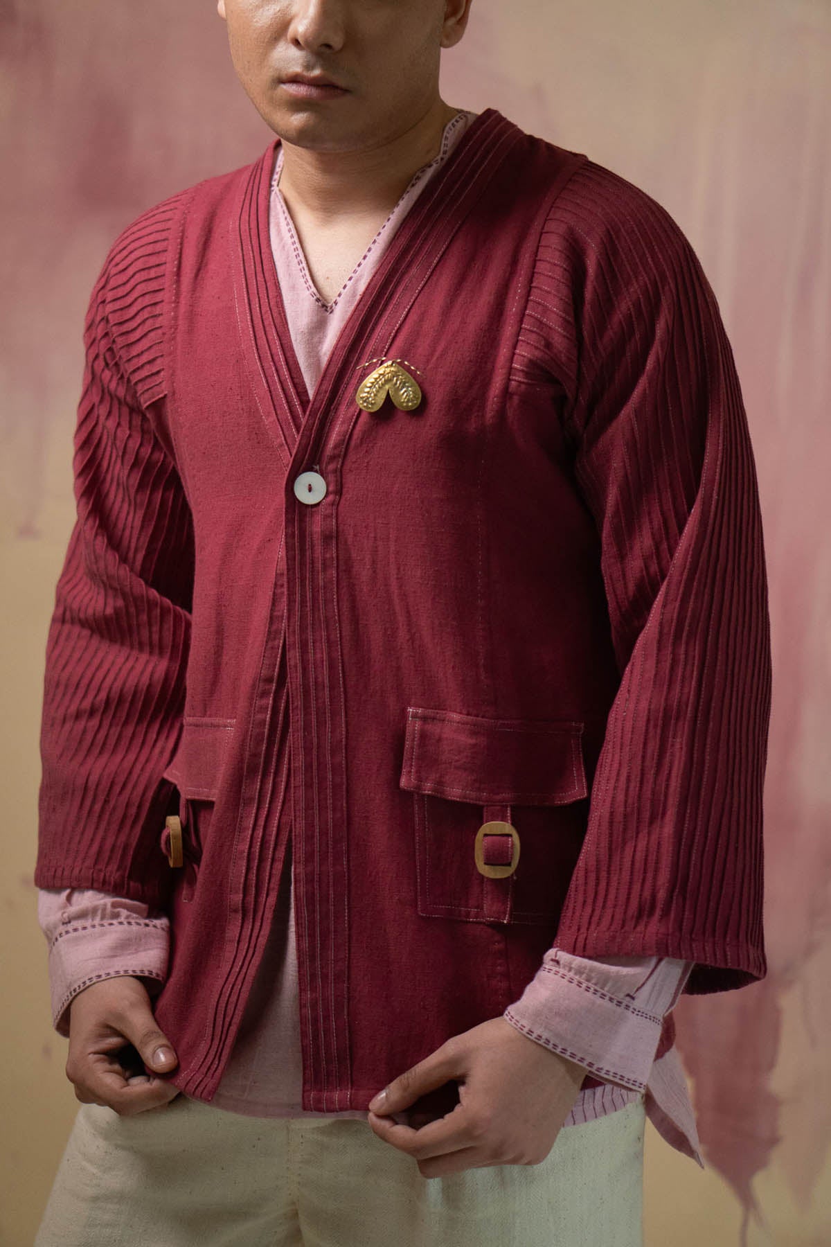 100% Cotton Maroon Haori Jacket