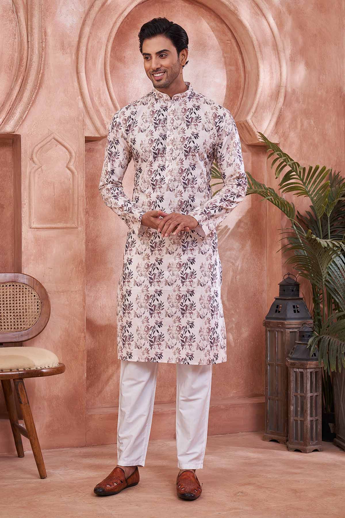 Buy 100% Cotton Leaf Printed Kurta by SNEHA B - Men for online at ScrollnShops