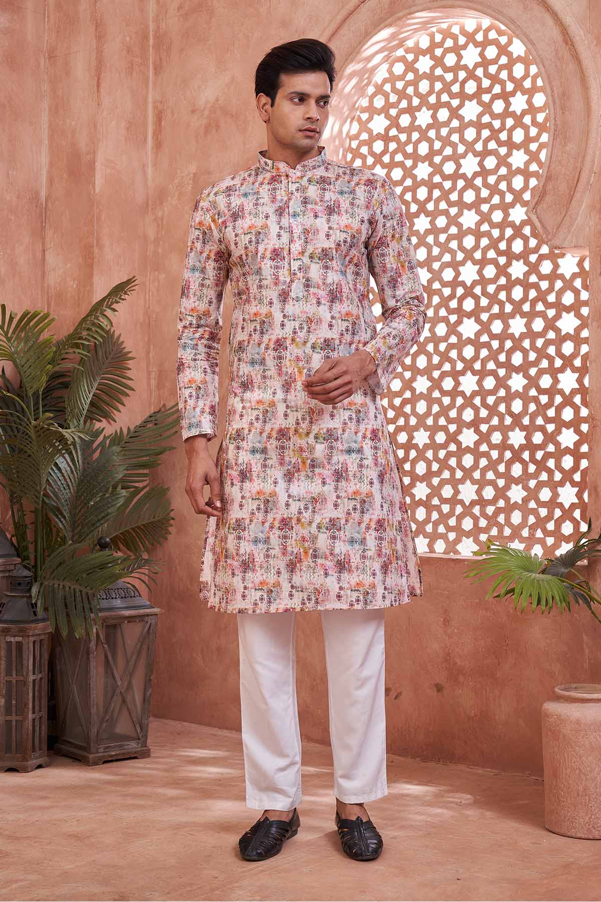 Buy 100% Cotton Printed Multi Kurta by SNEHA B - Men for online at ScrollnShops