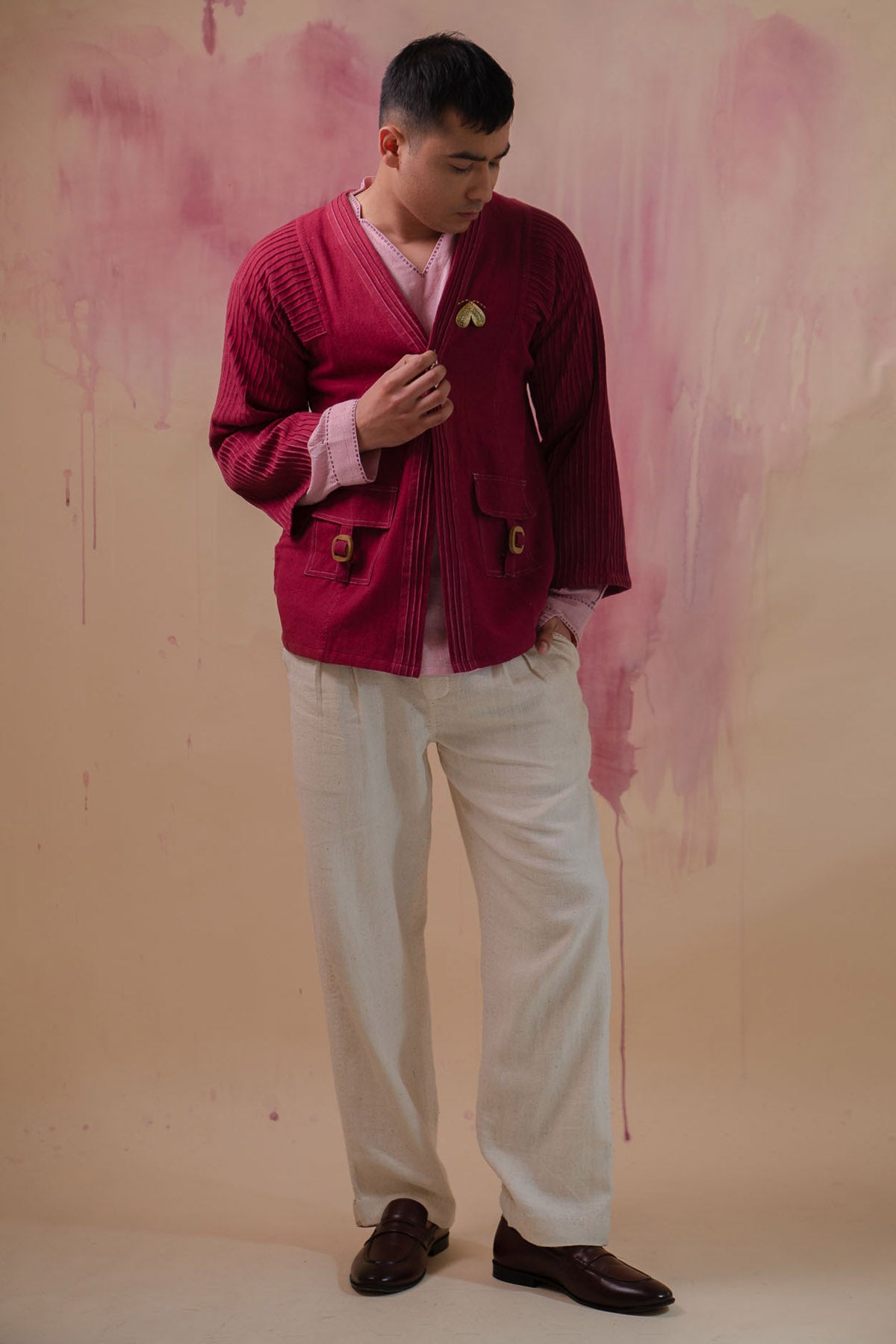 Buy Designer 100% Cotton Maroon Haori Jacket By Lafaani