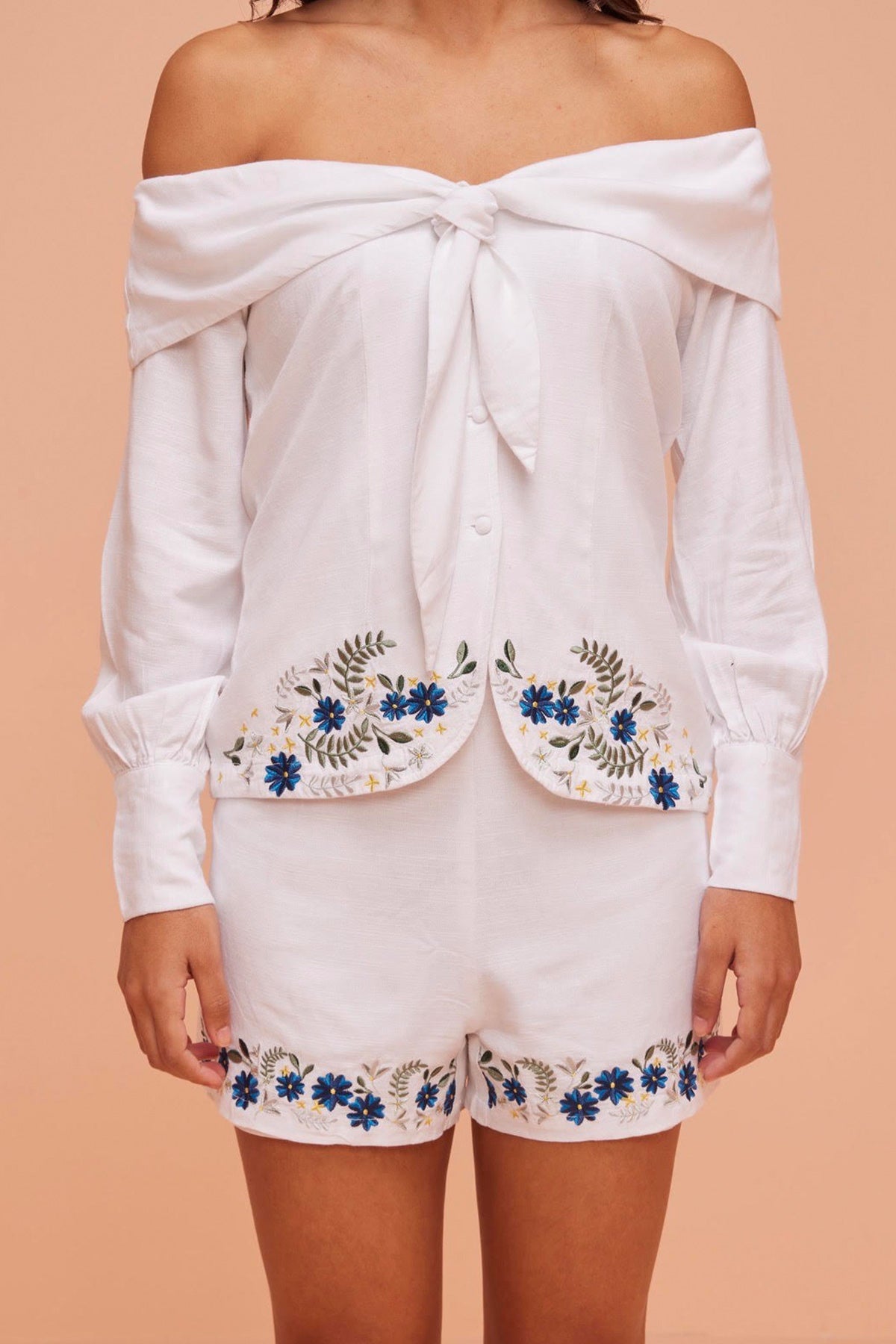 100% Linen Blend White Shorts