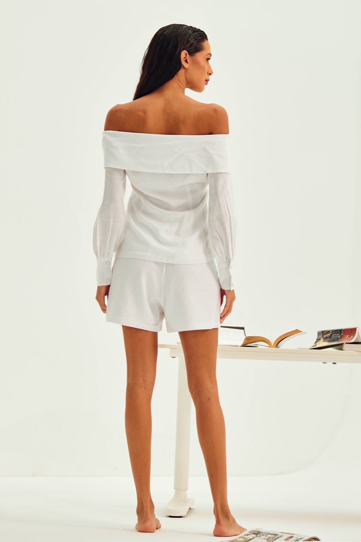 100% Linen Blend White Shorts