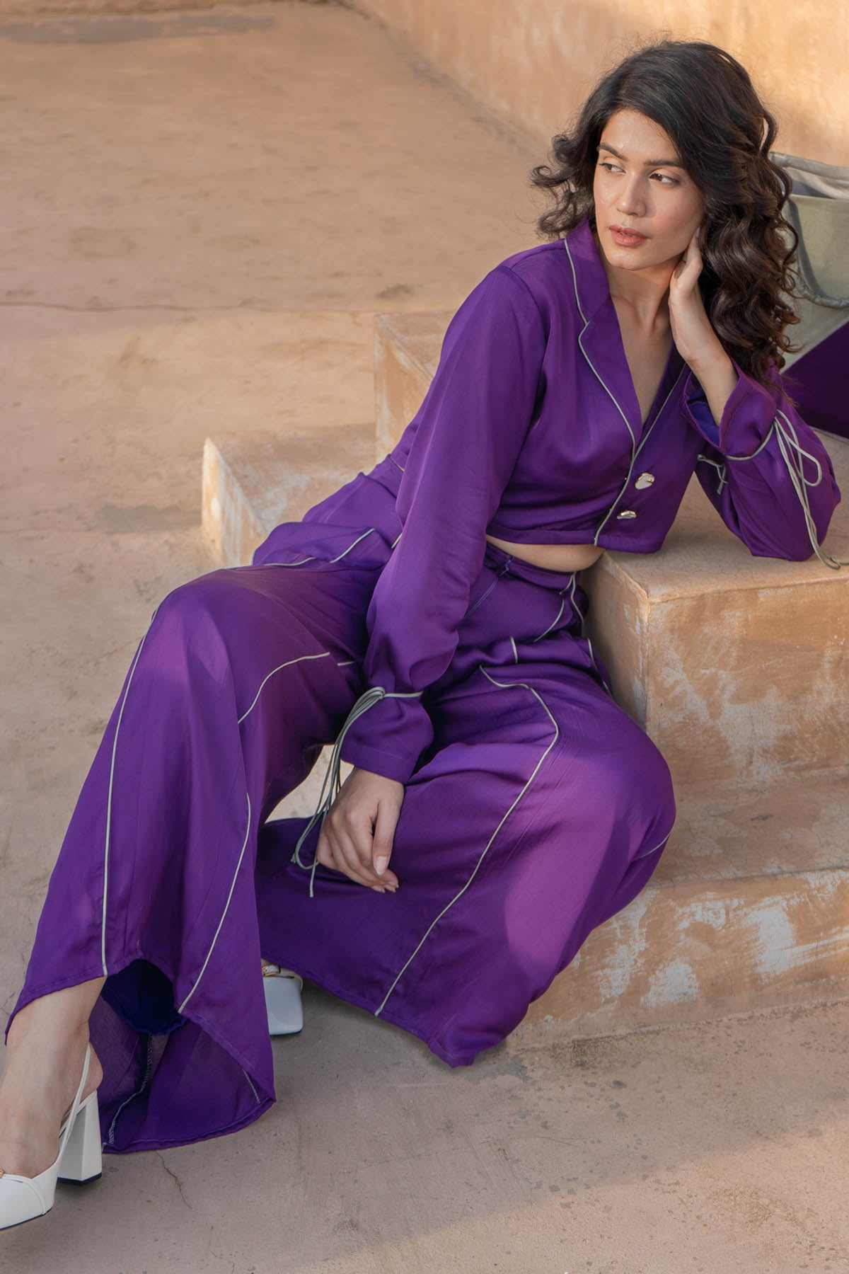 Purple Crop Top & Pleated Pants