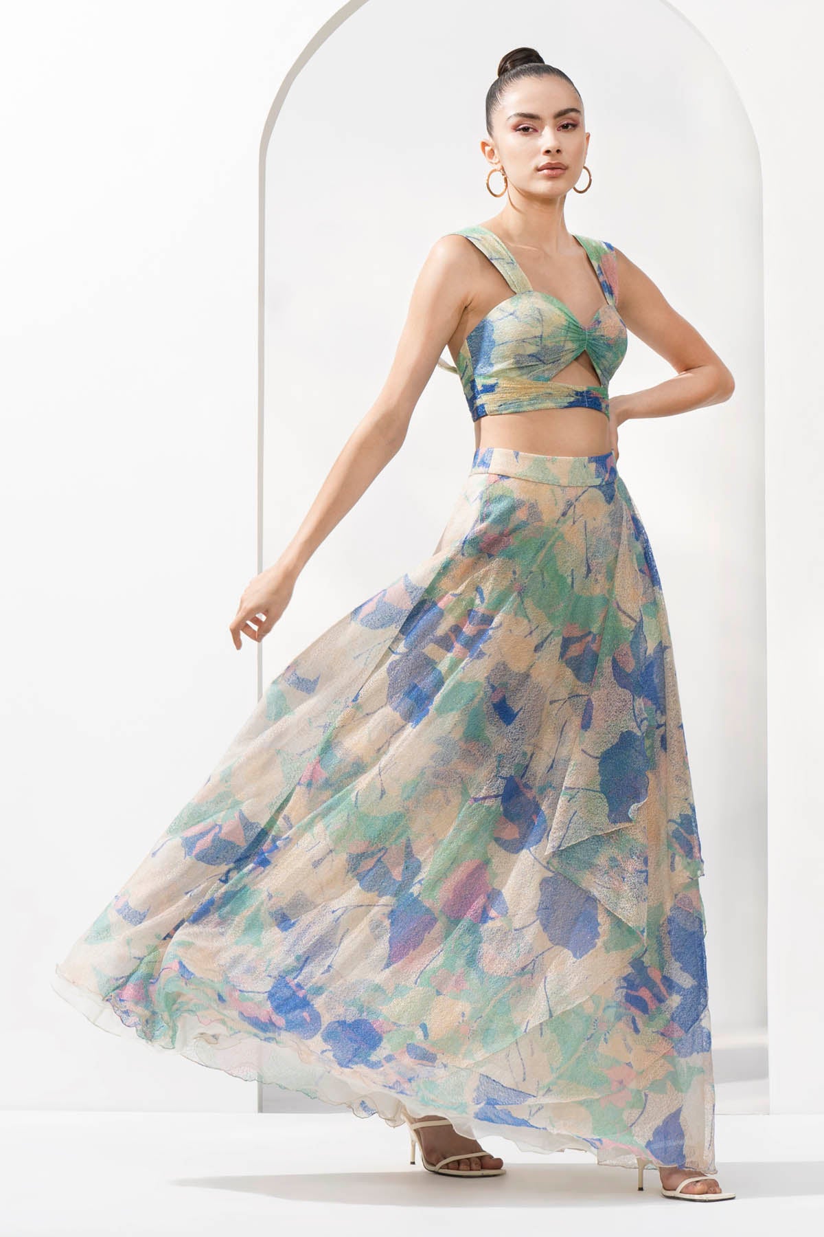 Mesh Lurex Printed Co-ord Set