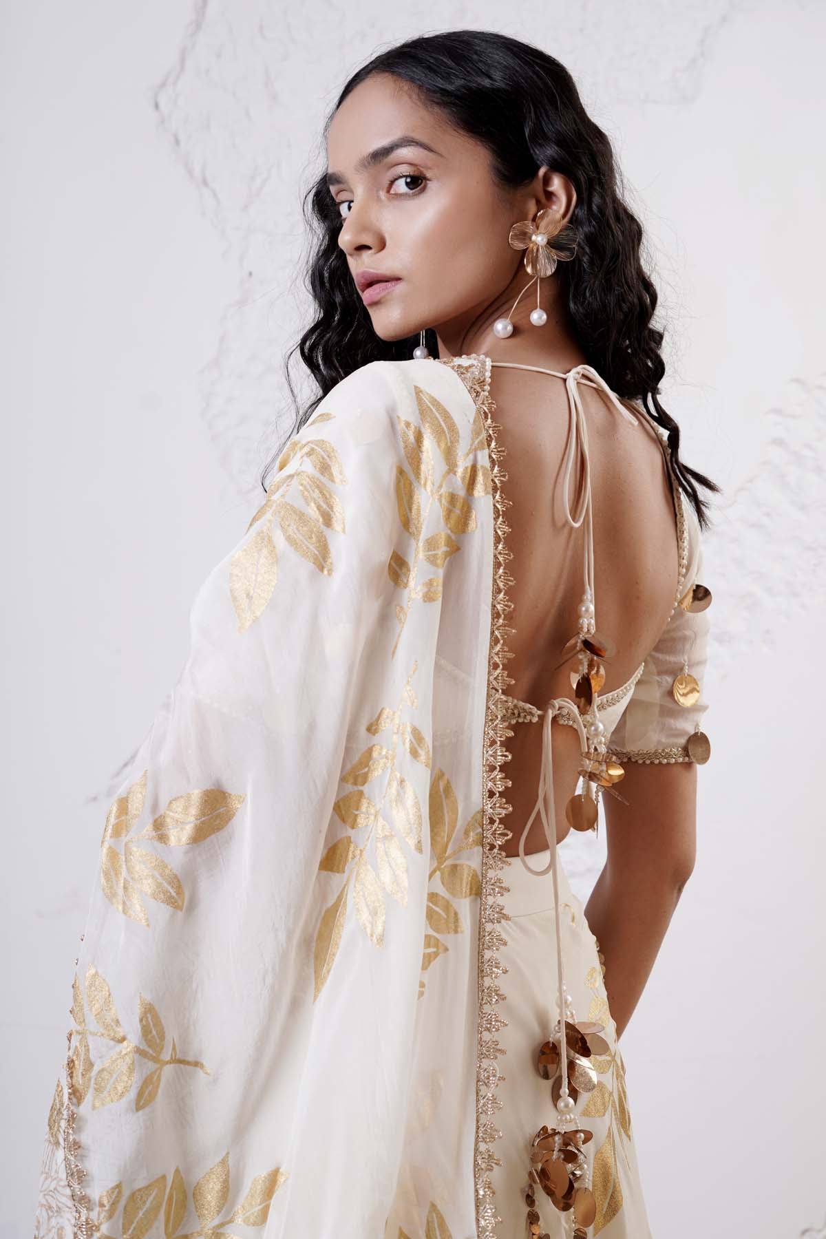 Ivory Foil Print Lehenga Set