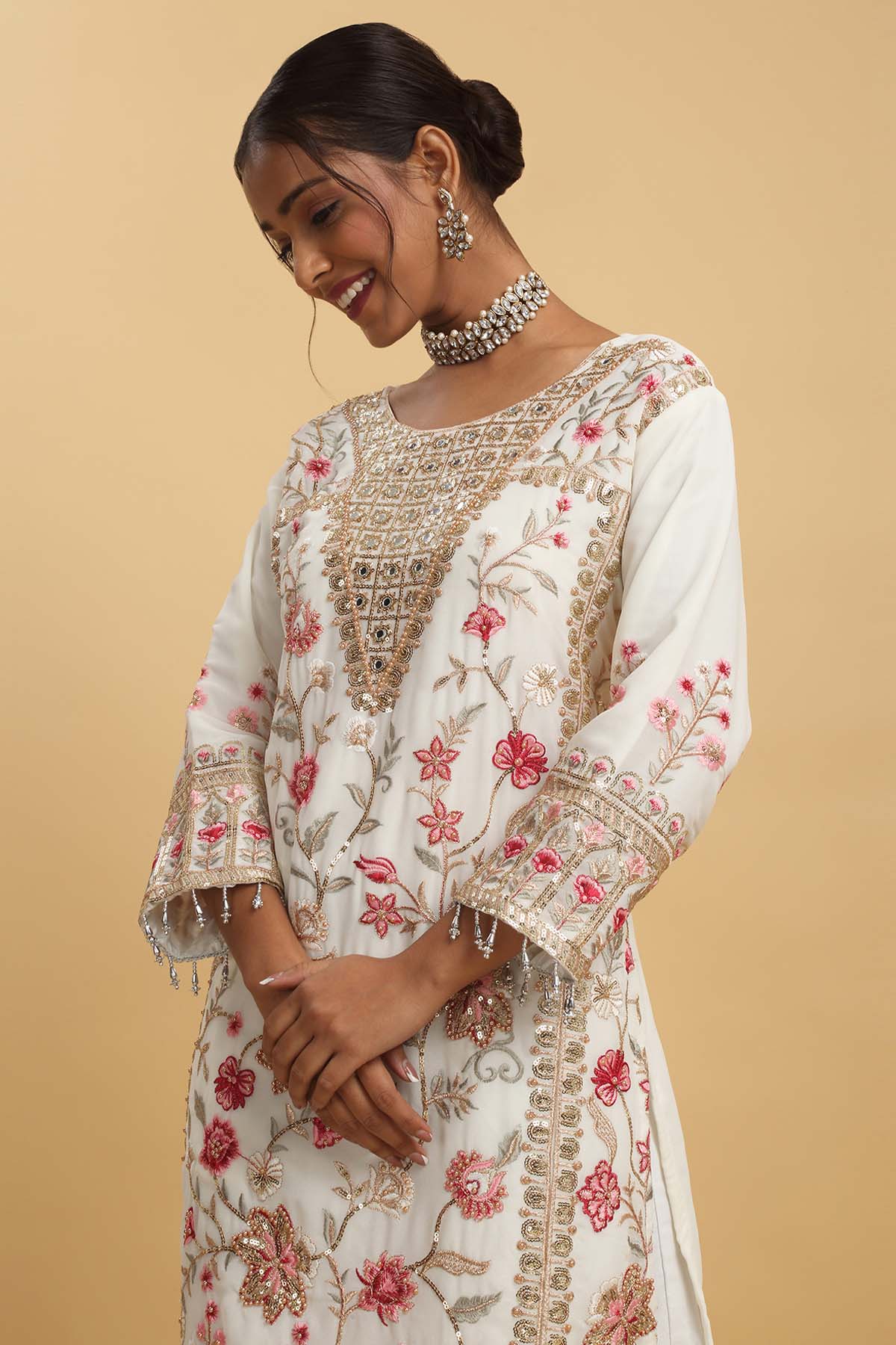Red Floral Embroidered Kurta Set