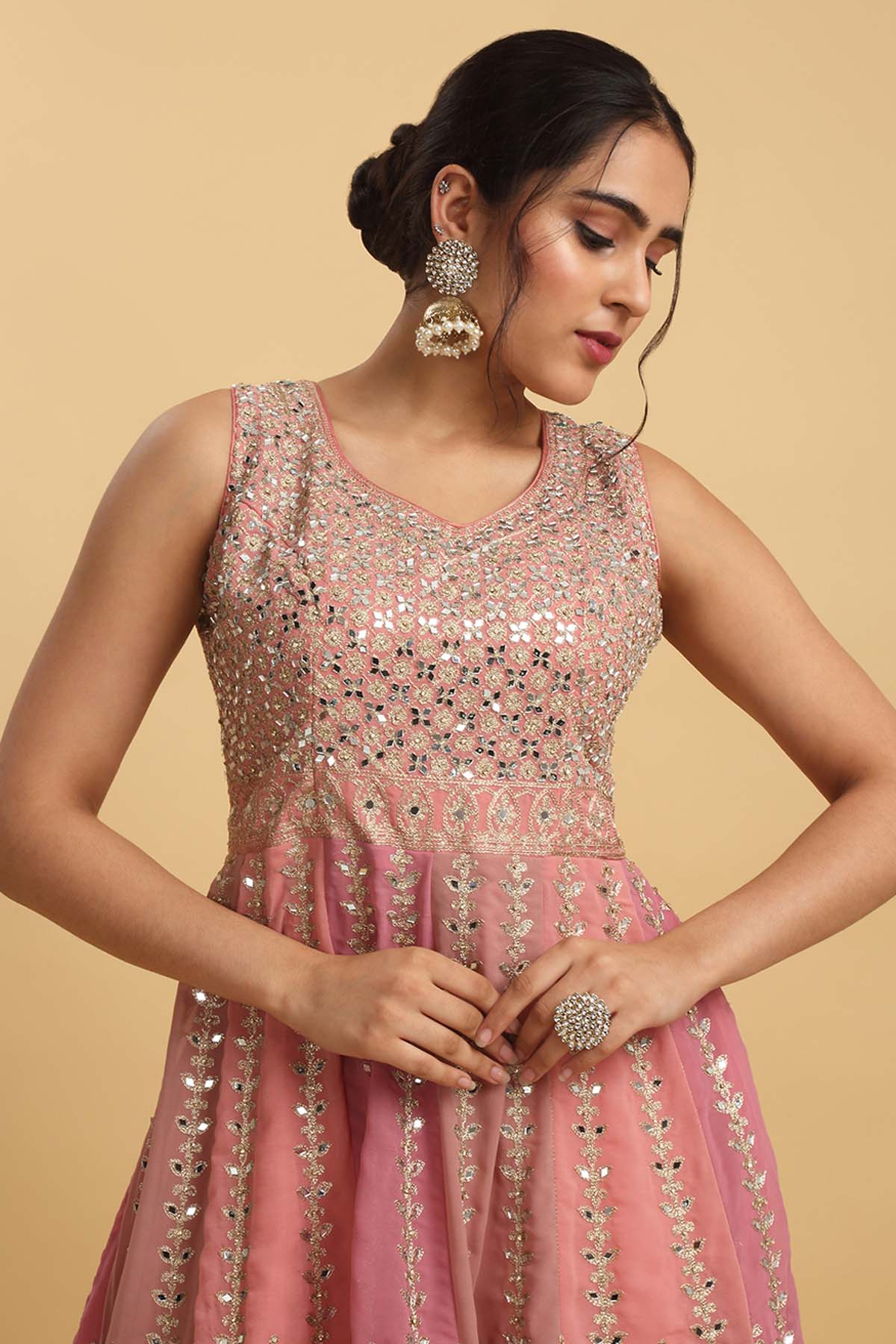 Coral Embroidered Sharara Set