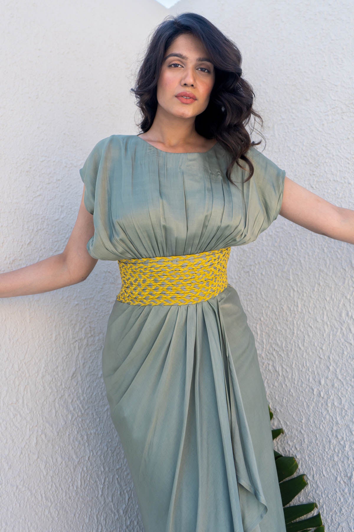 Green And Yellow Braided Gown