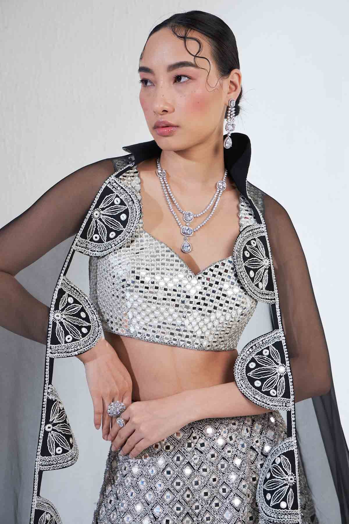 Black & Silver Mirror Lehenga Set