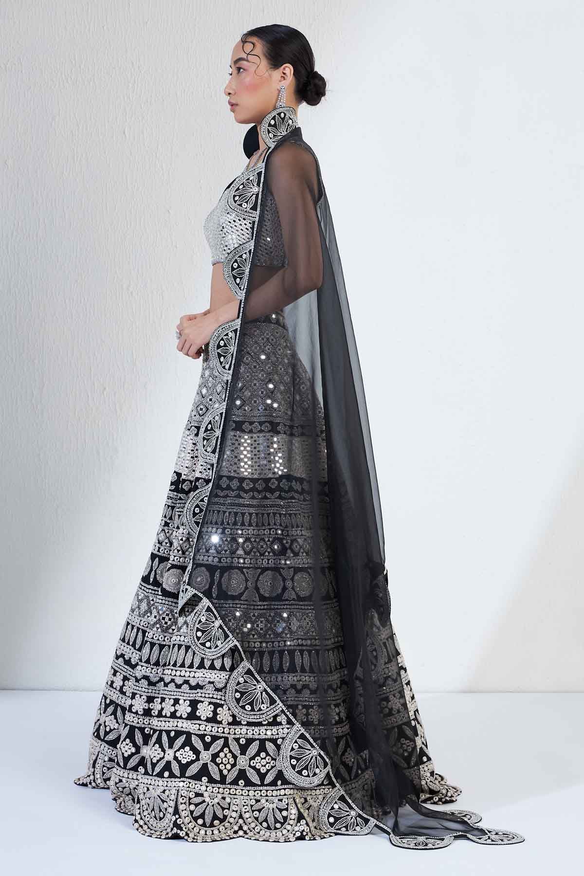 Black & Silver Mirror Lehenga Set