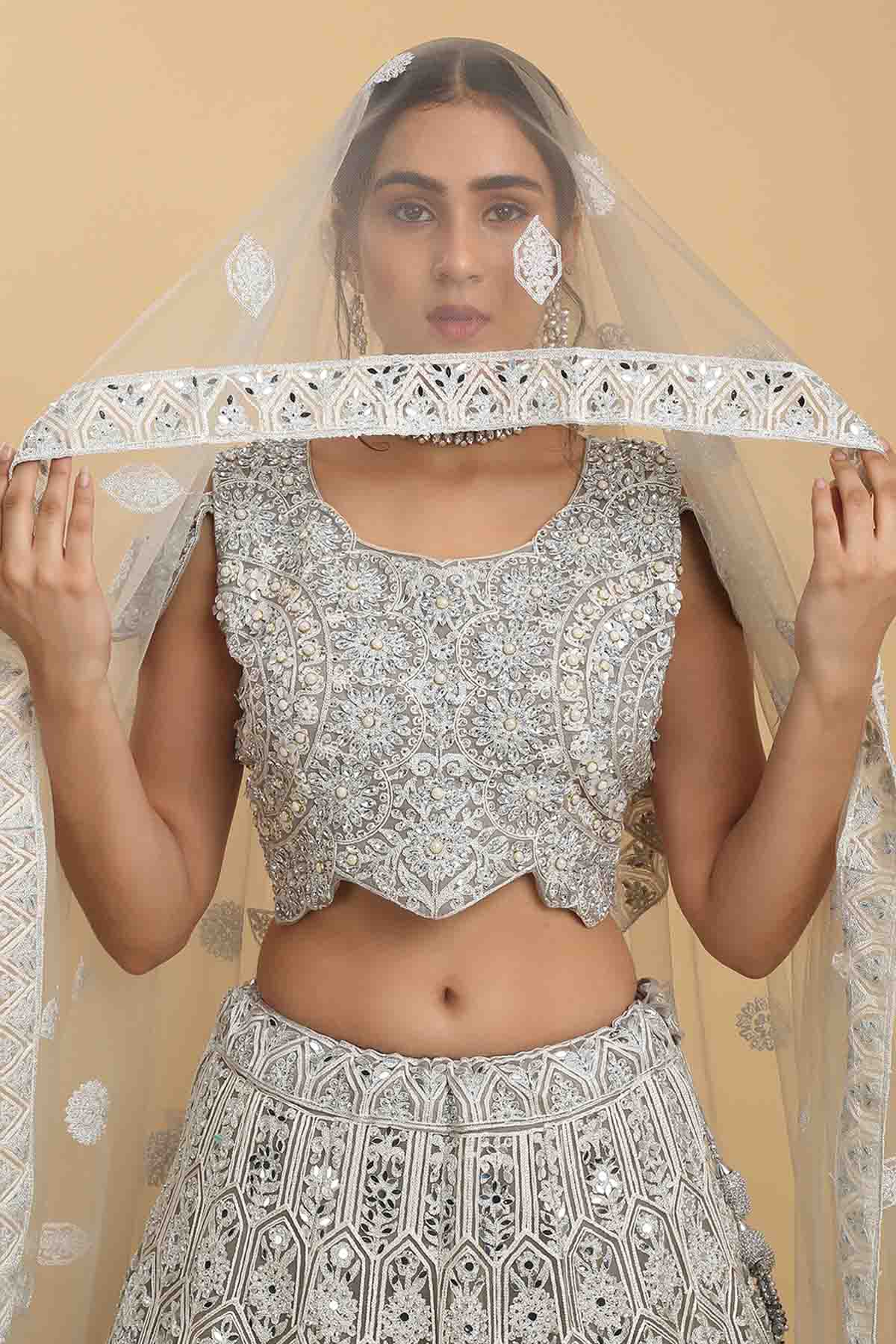 Embroidered Silver Lehenga Set