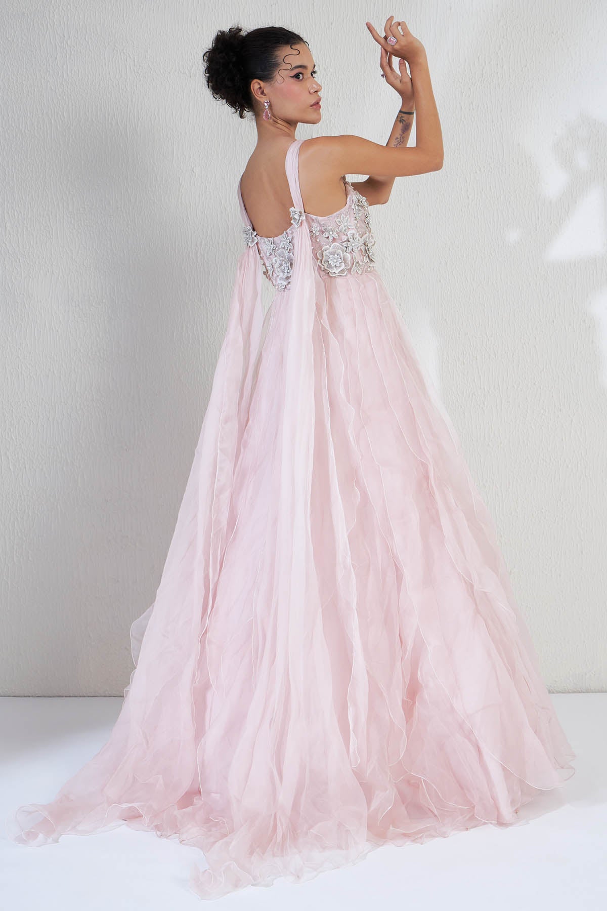 Floral Applique Organza Gown