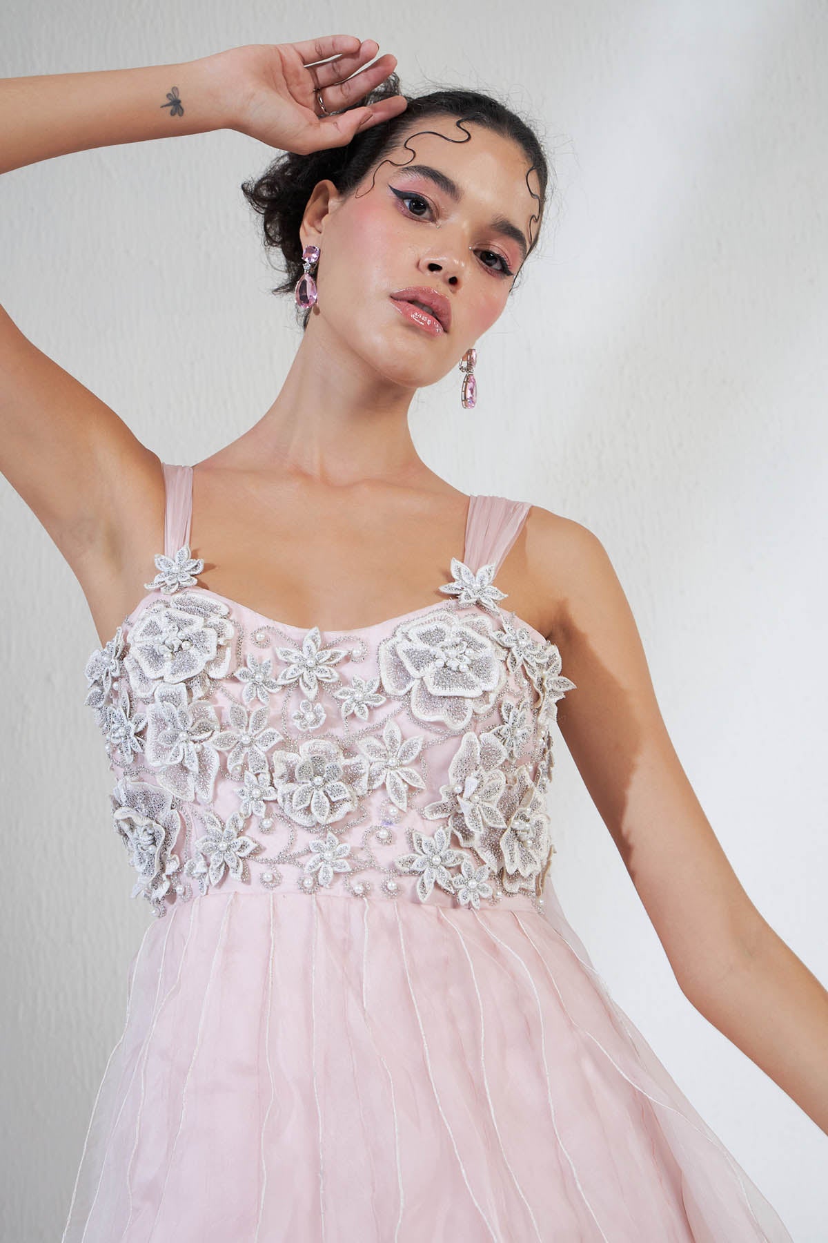 Floral Applique Organza Gown